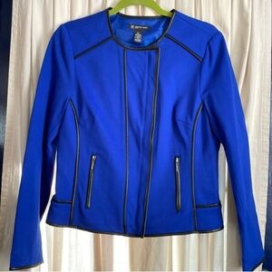 Women's Blue Moto Jacket with Black Faux Leather Trim 3X